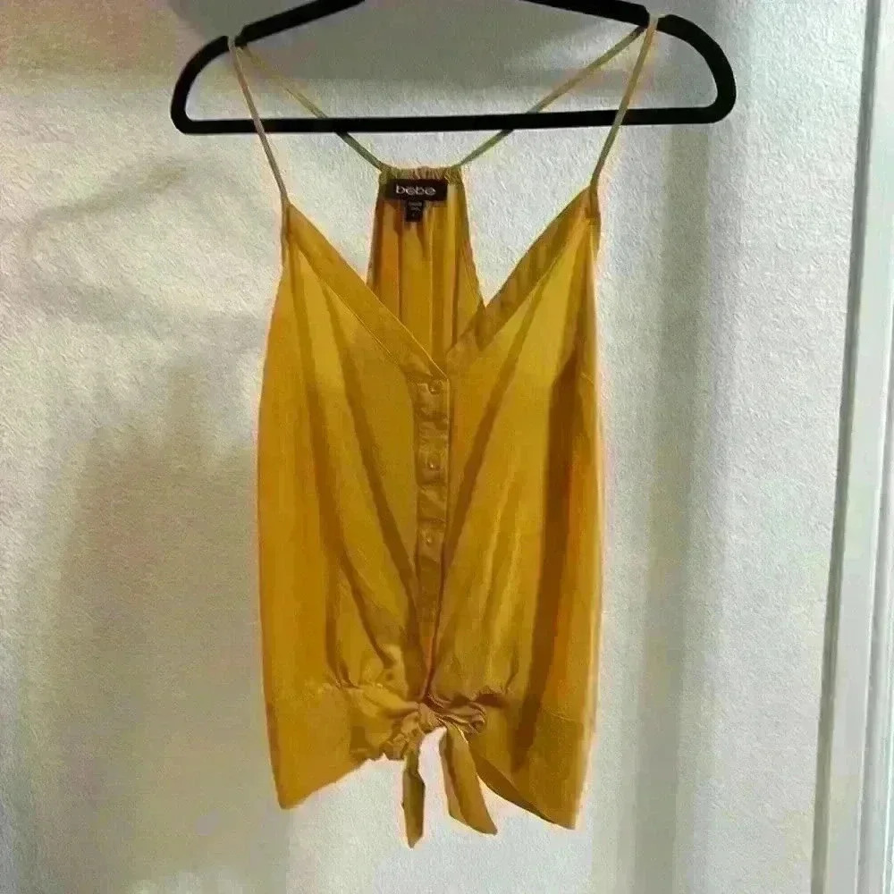 Bebe 100% silk yellow tank